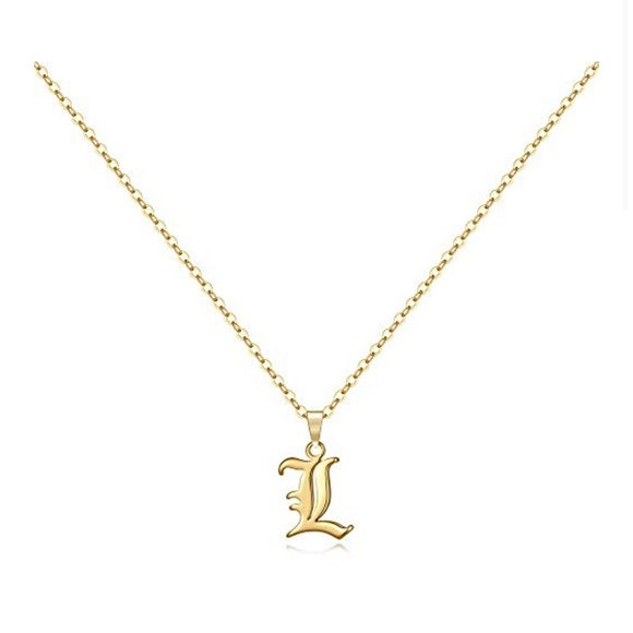 Gold Old English Initial Necklace - Letter L - Picture 1 of 2